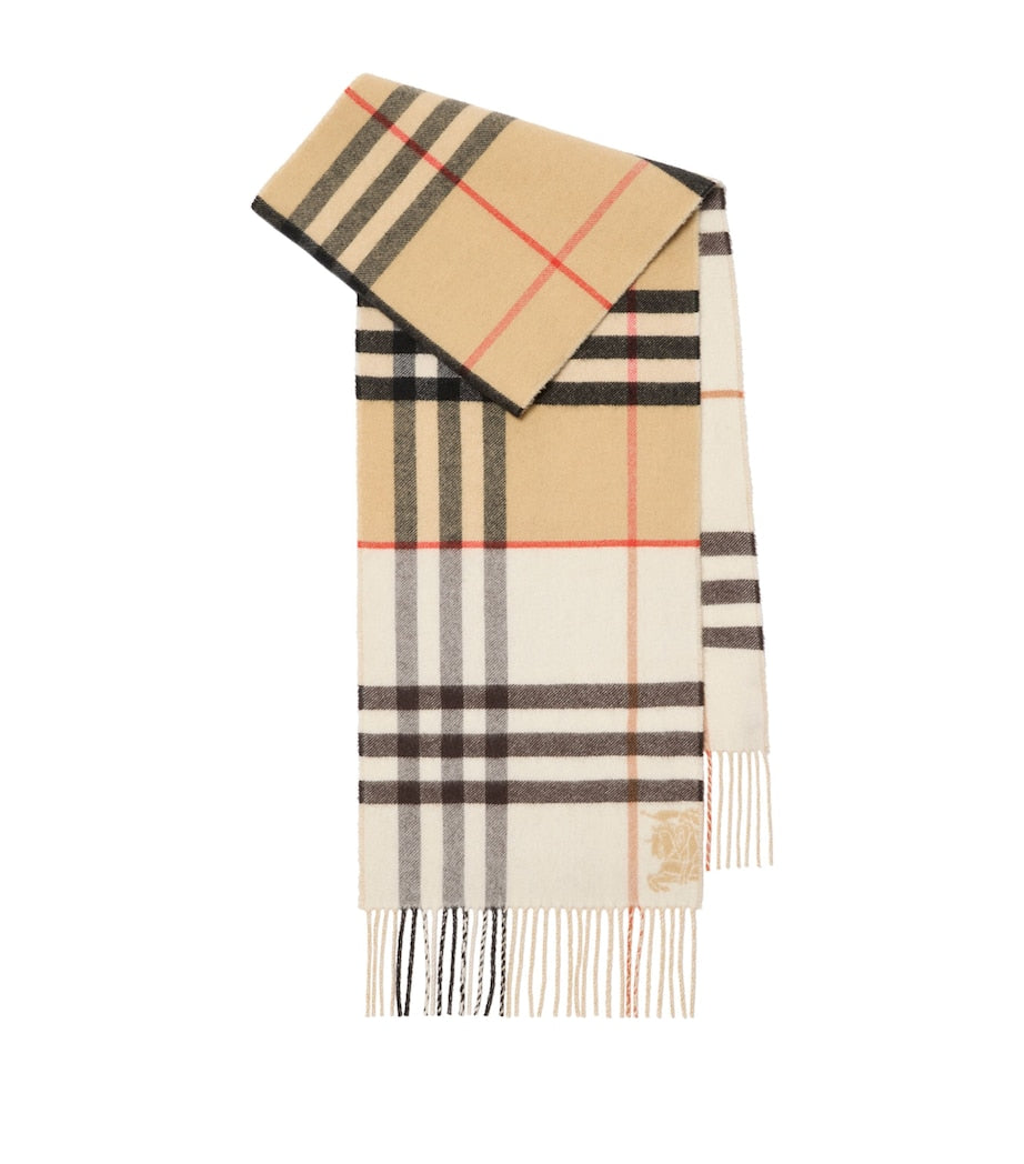 White Cashmere Contrast Check Scarf