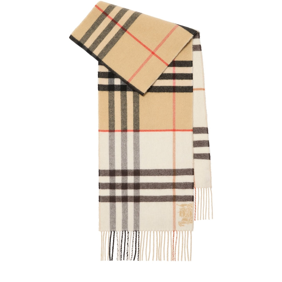 White Cashmere Contrast Check Scarf