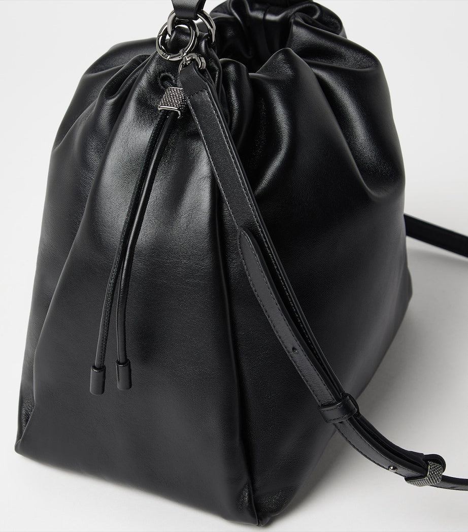 Brunello Cucinelli Black Medium Leather Mellow Bucket Bag