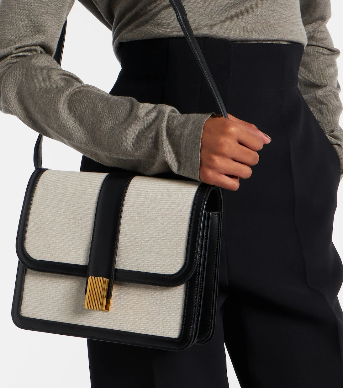 Khaite - Blake leather-trimmed canvas crossbody bag