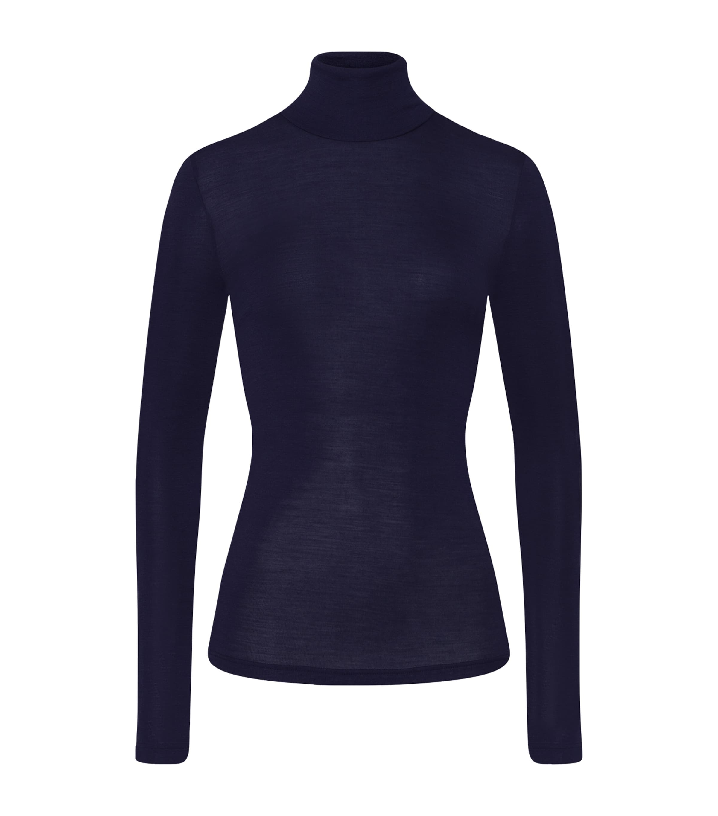 Navy Woolen Silk Roll-Neck Top