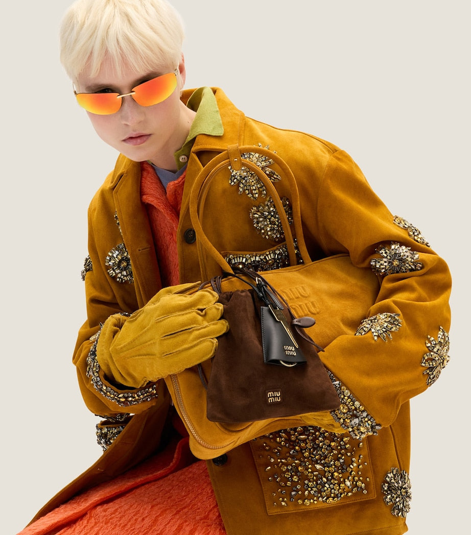 Brown Suede Drawstring Pouch