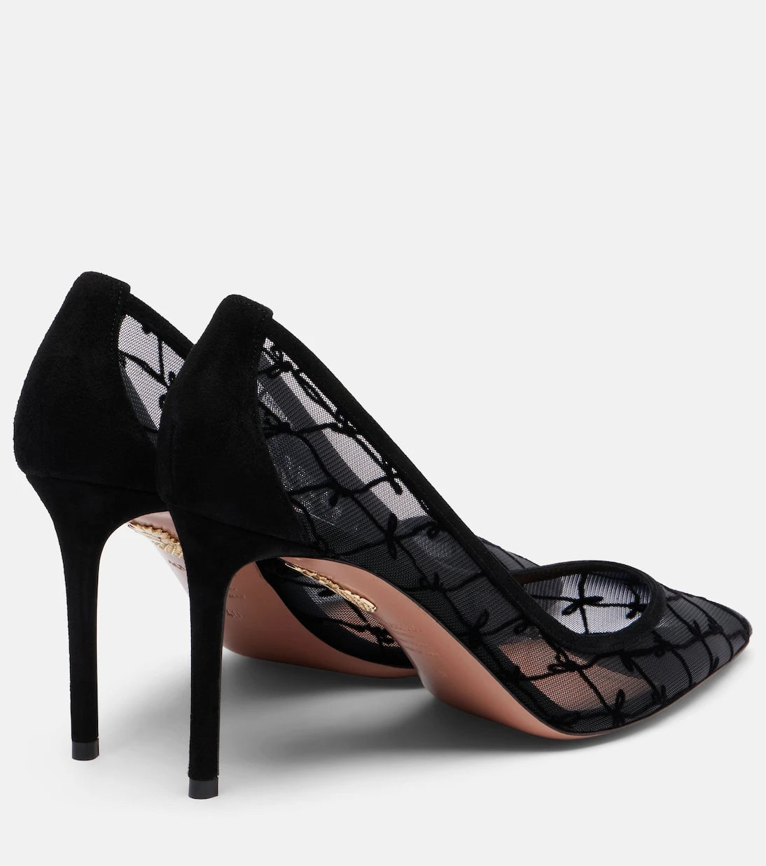 Aquazzura - 85 suede-trimmed mesh pumps