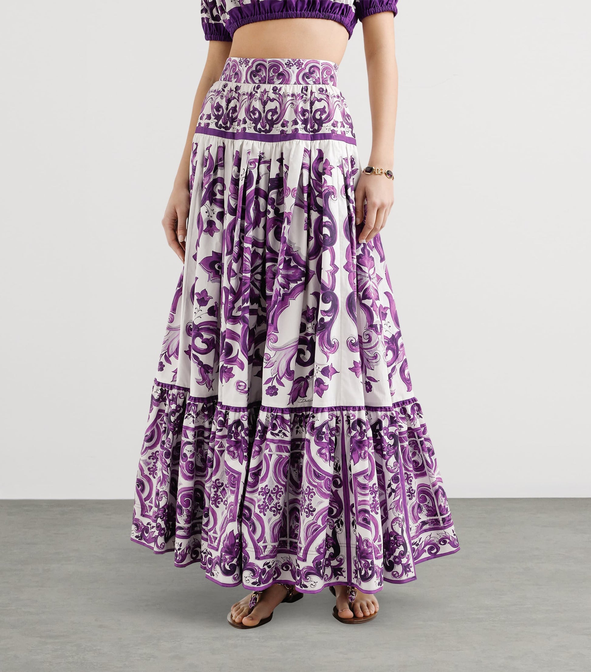 Dolce & Gabbana Multi Cotton Majolica Print Maxi Skirt