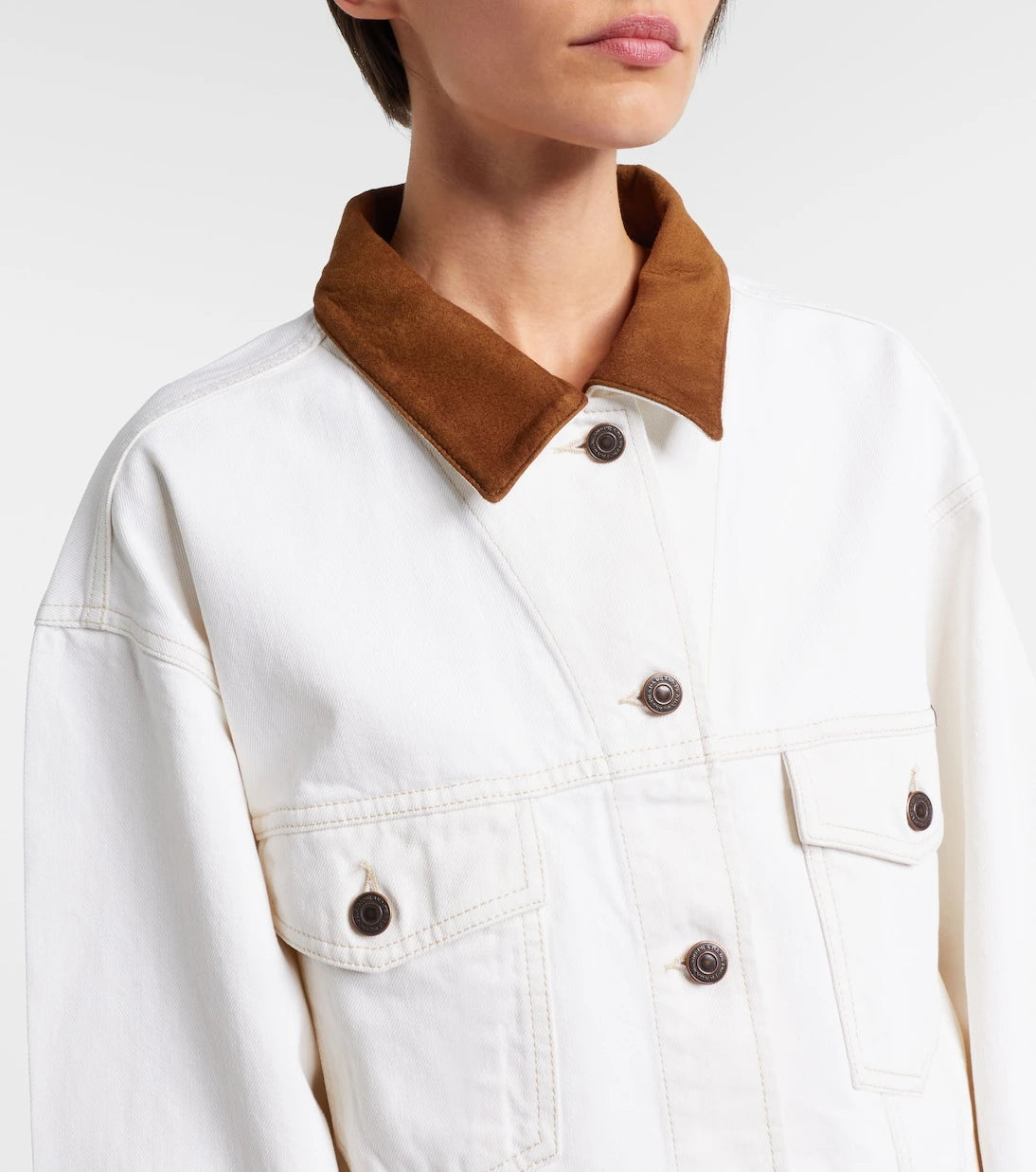 Prada - Suede-trimmed denim jacket