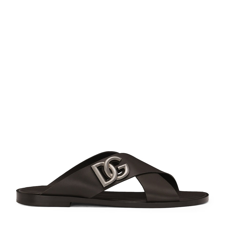 Dolce & Gabbana Leather Logo Crossover Sandals