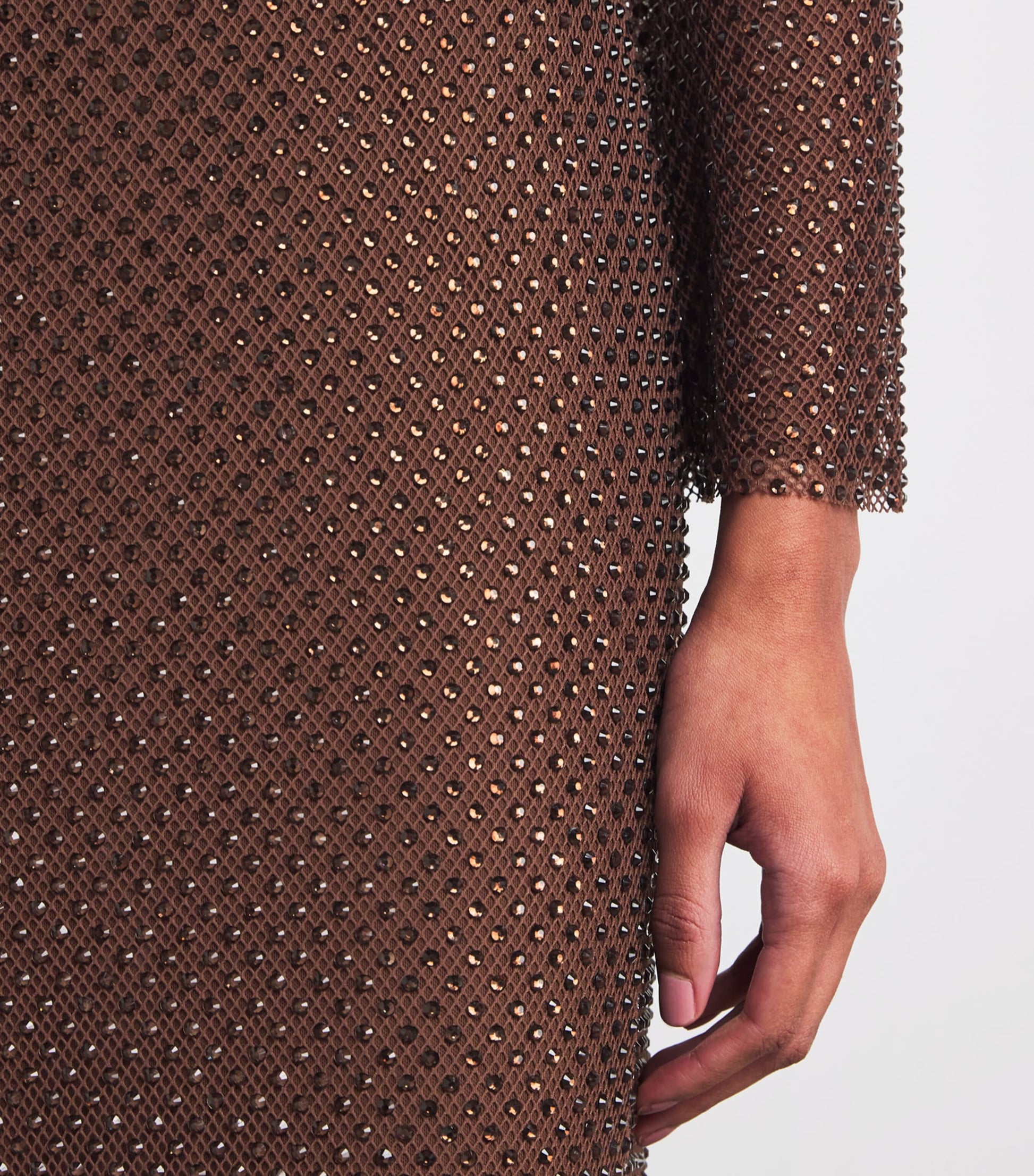 Self-Portrait Brown Mesh Rhinestone-Embellished Maxi Dress