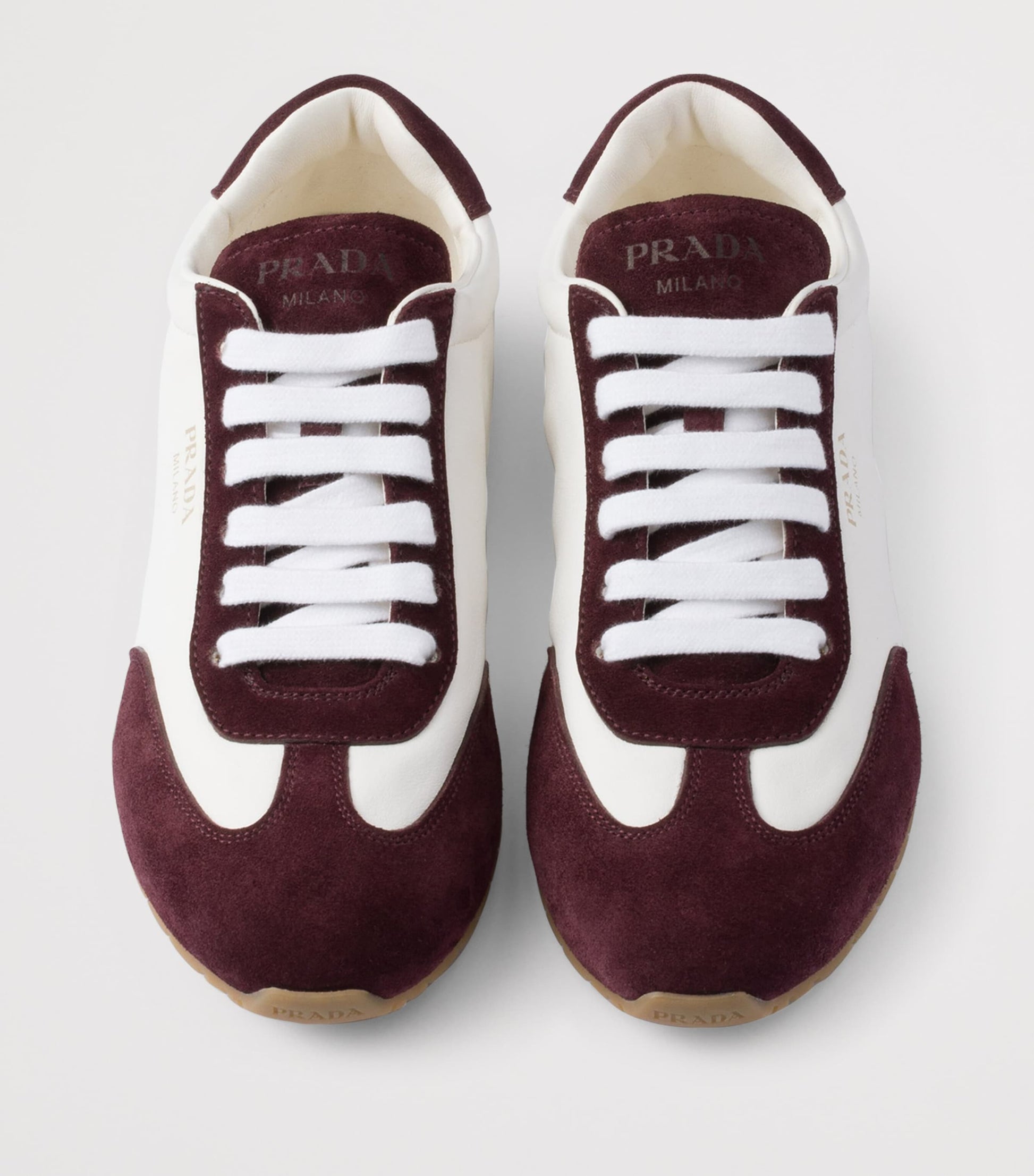 Prada Neutral Nappa Leather and Suede Sneakers
