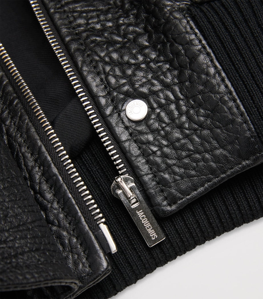 Jacquemus Black Gained Leather Bomber Jacket