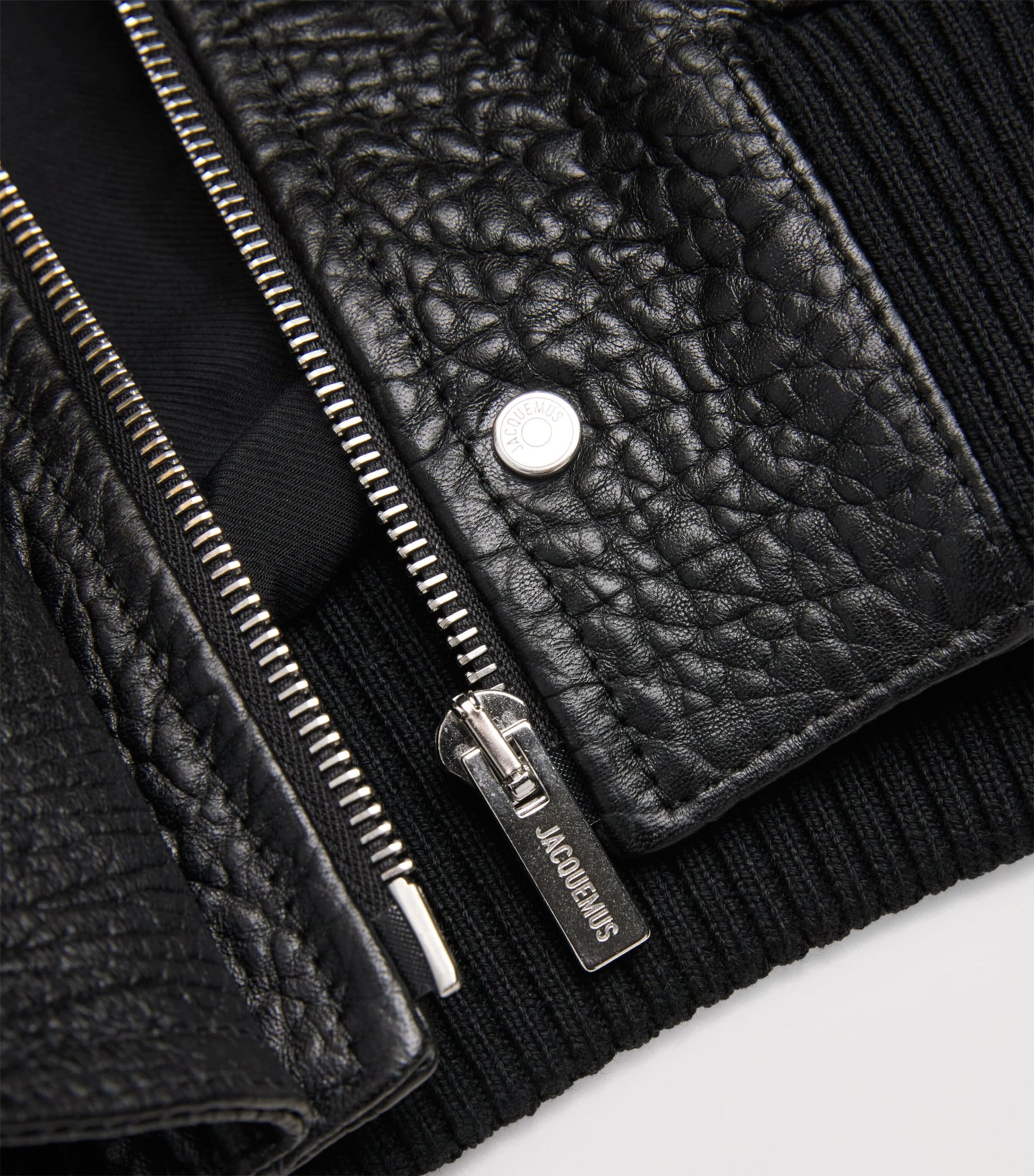 Black Gained Leather Bomber Jacket