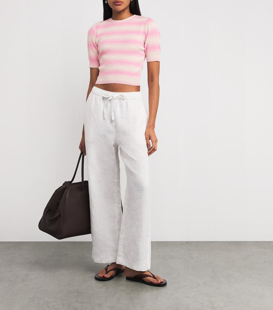 VALENTI Pink Cotton-Blend Stripe Crop Top