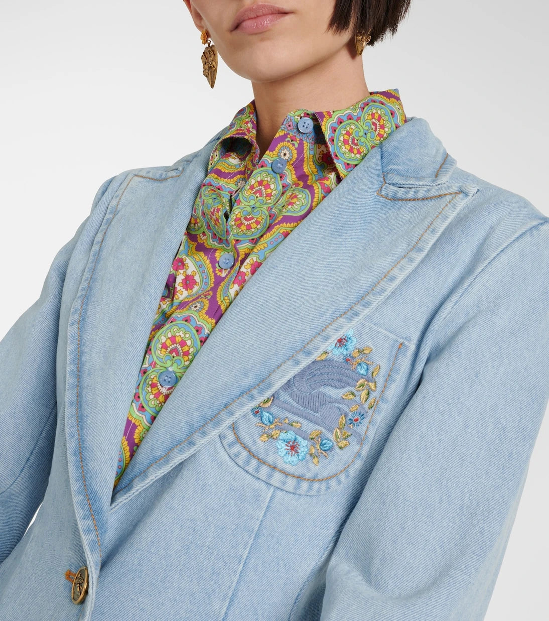 Etro - Embroidered denim blazer