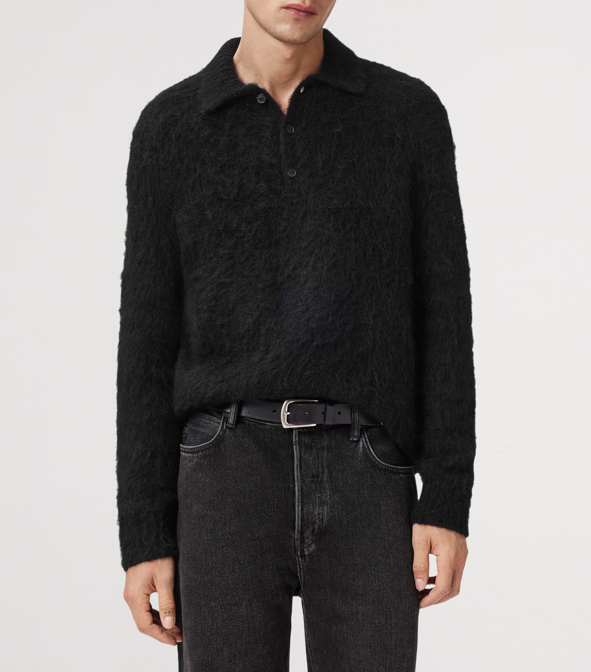 AllSaints Black Brushed Sonny Polo Sweater