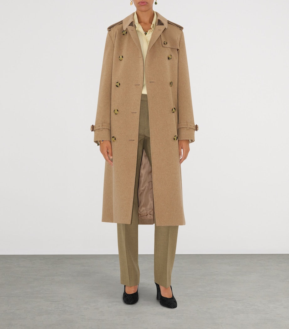 Burberry Beige Cashmere Long Kensington Heritage Trench Coat