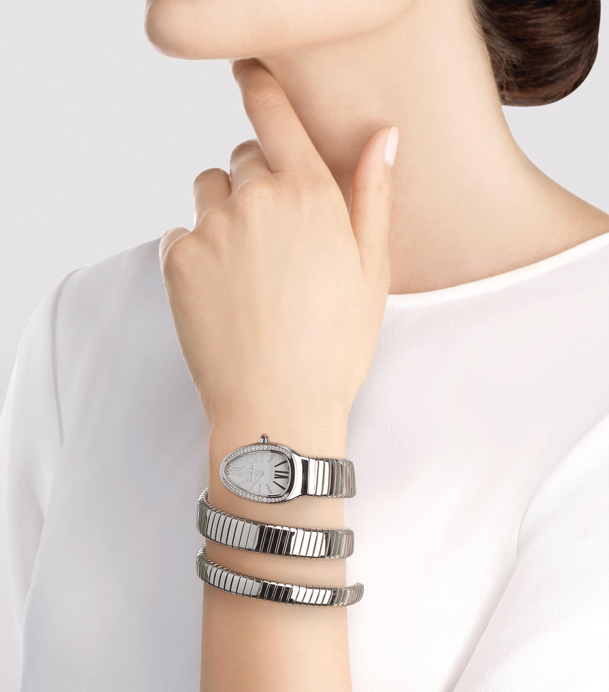 Bvlgari Stainless Steel and Diamond Serpenti Tubogas Watch 35mm