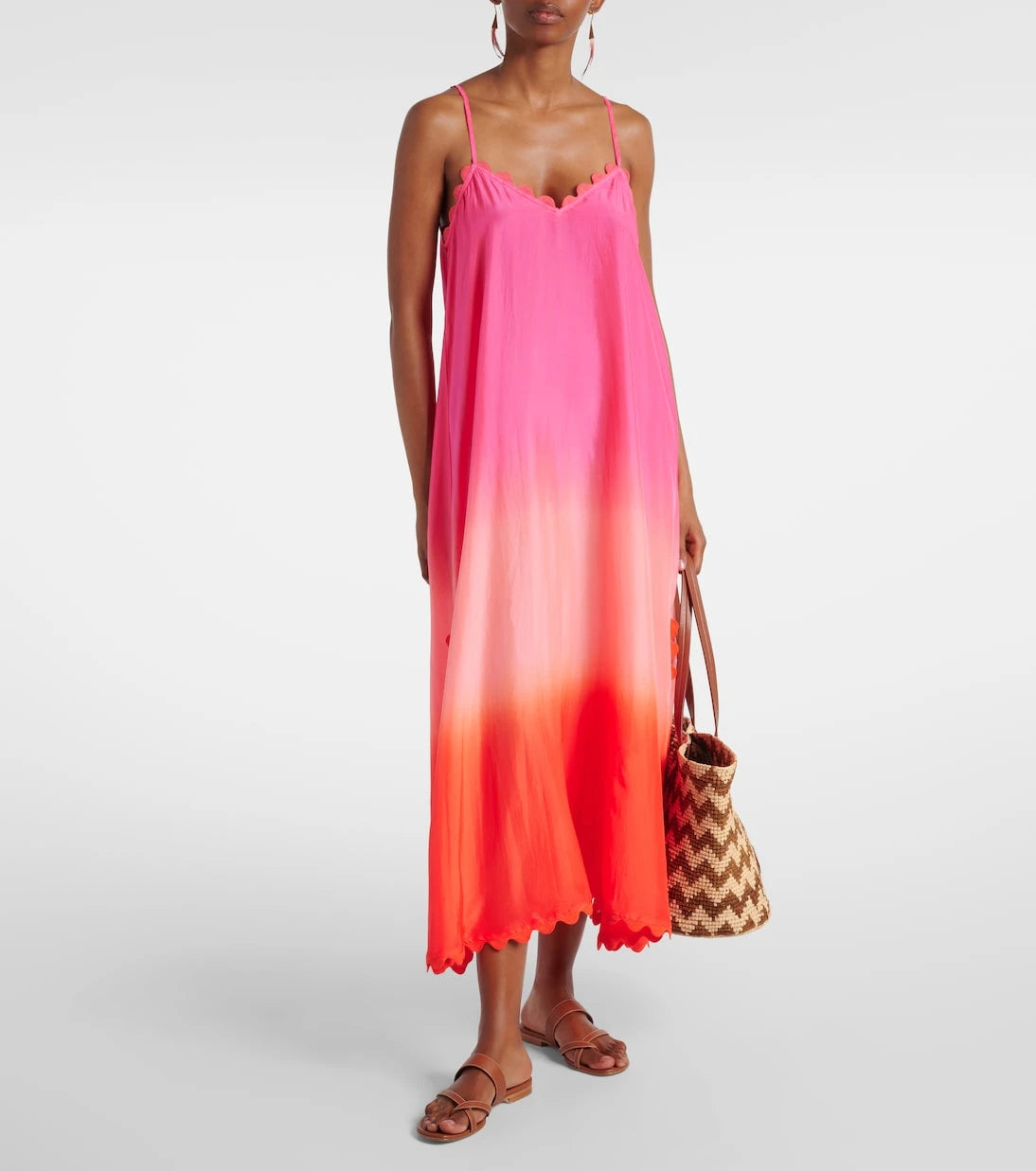 Juliet Dunn - Scalloped silk slip dress
