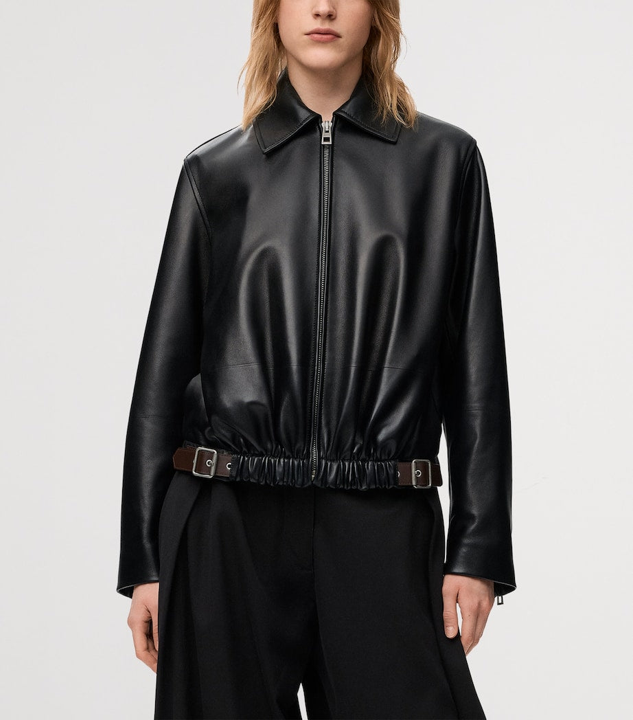 LOEWE Black Leather Buckled Shirt Jacket