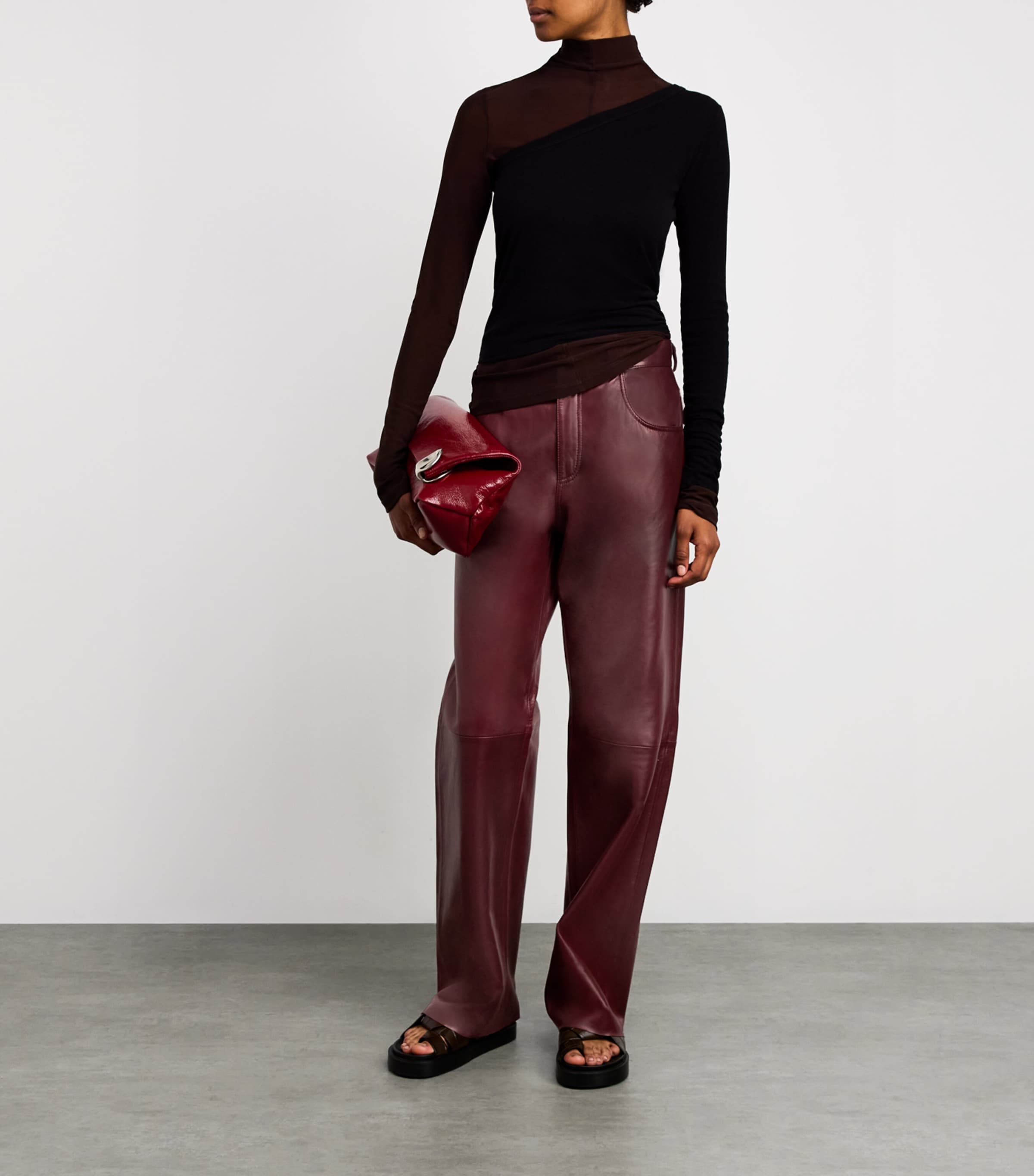 Leather Bonnie Straight Trousers CHERRY