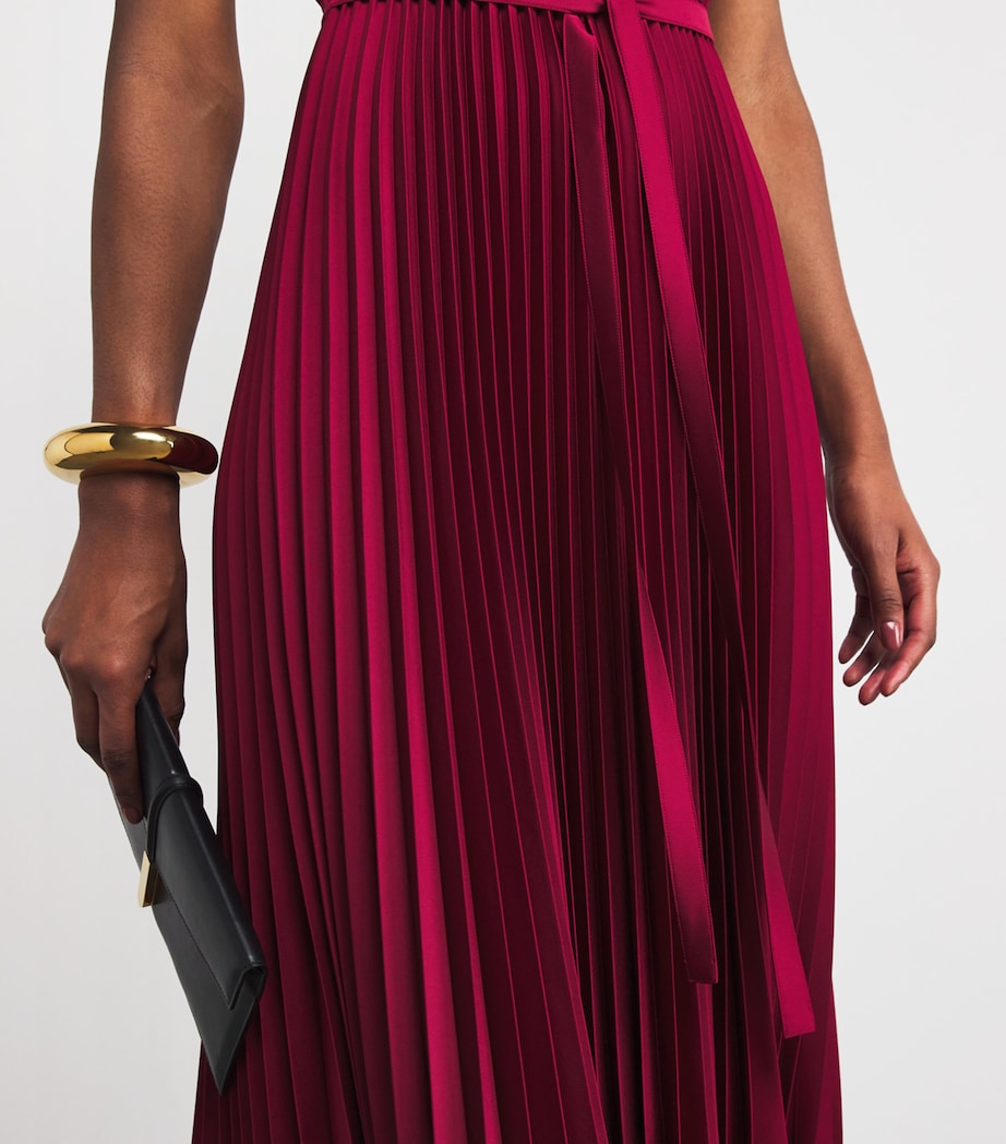 Joseph Red Volta Knit Weave Plissé Midi Dress