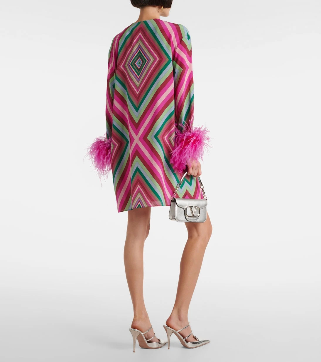 Valentino - Feather-trimmed silk crêpe de chine minidress