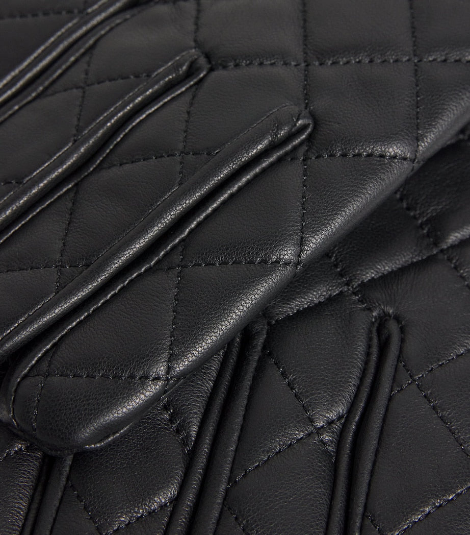 Barbour Black Quilted Leather Gloves
