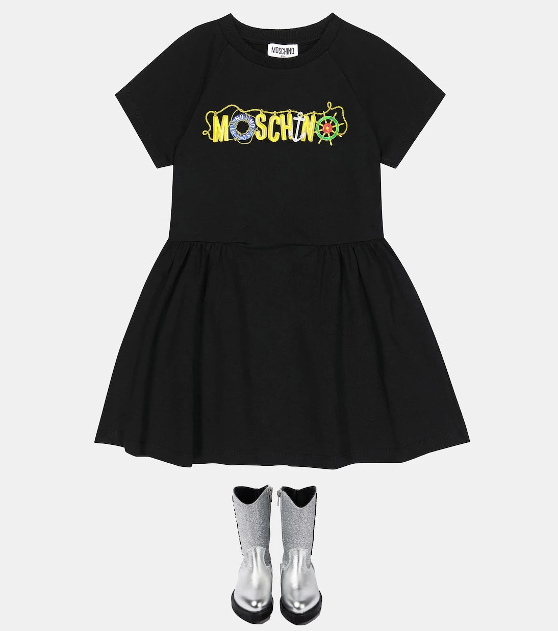 Moschino Kids - Logo glitter leather cowboy boots