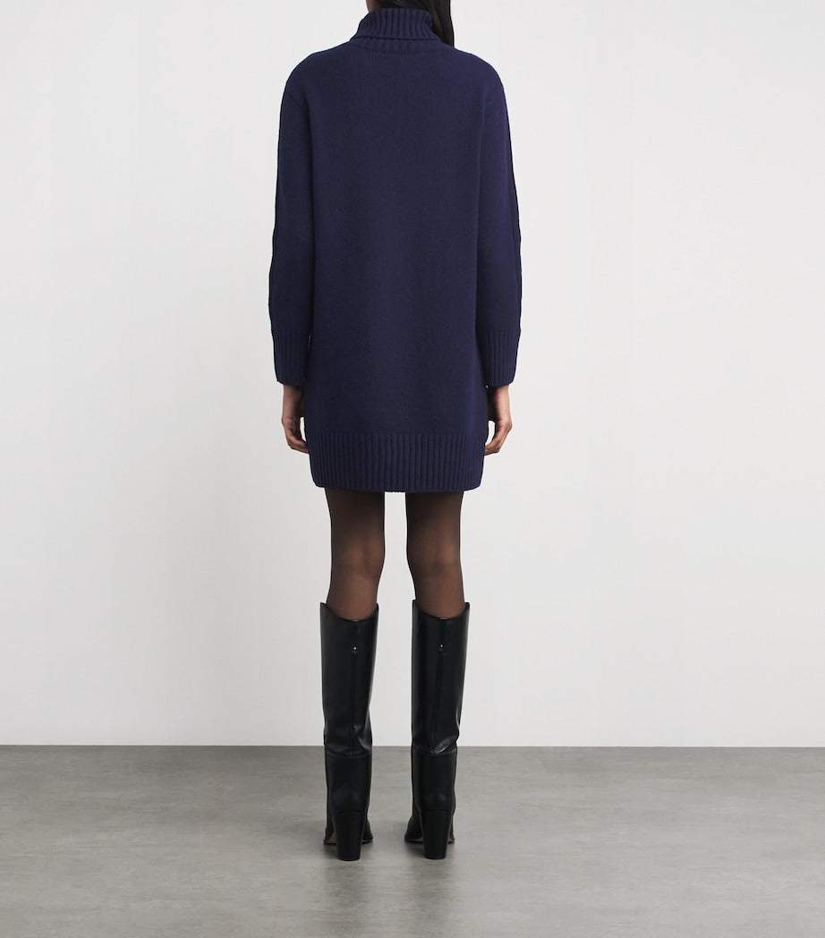 Navy Cashmere Rollneck Mini Dress