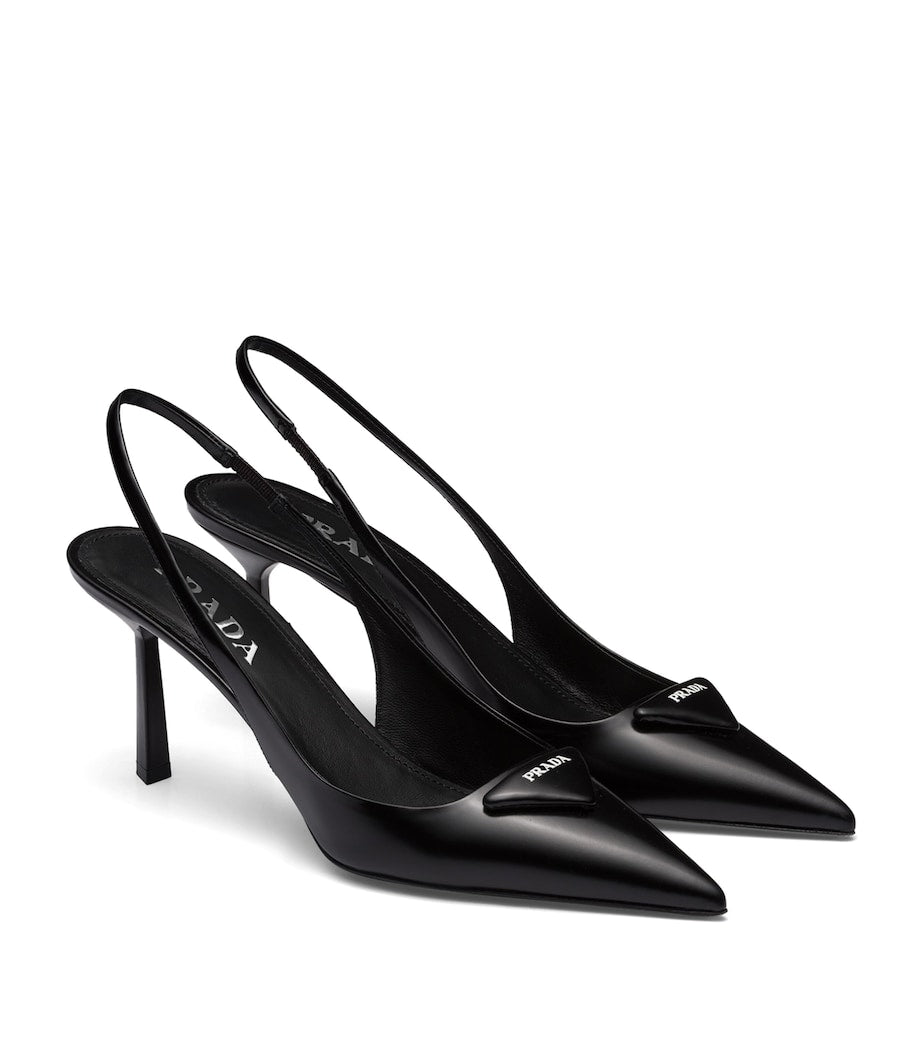 Prada Black Brushed Leather Slingback Pumps 75