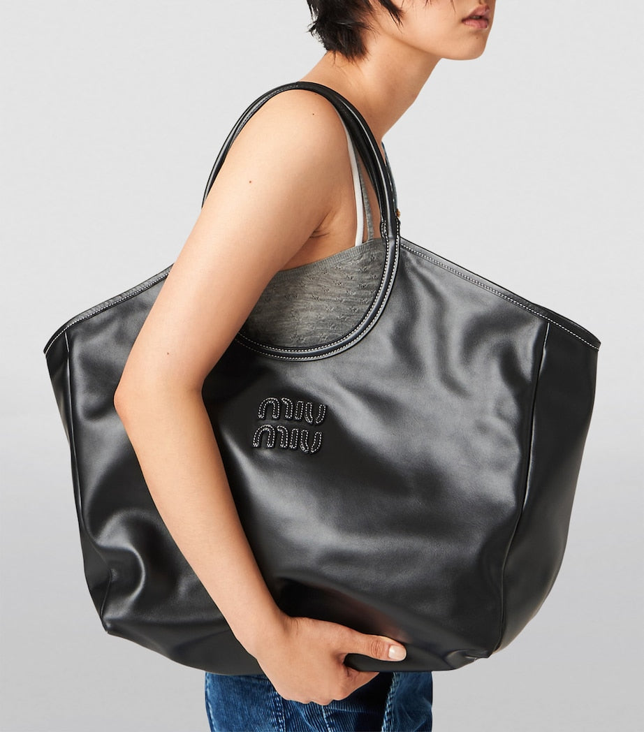 Black Leather Ivy Tote Bag