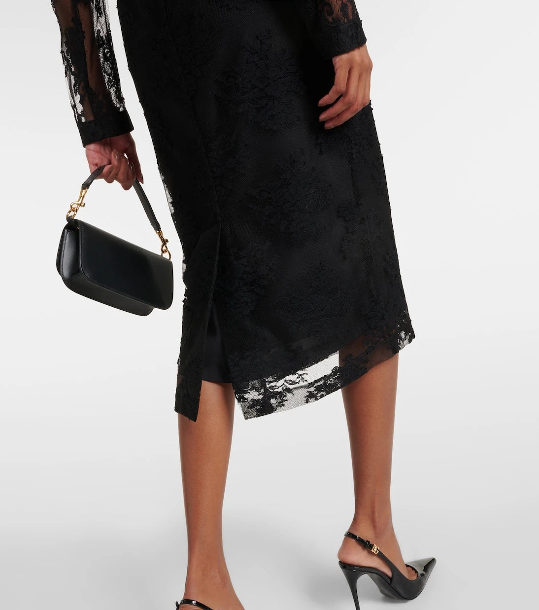 Dolce&Gabbana - Cotton and lace midi skirt
