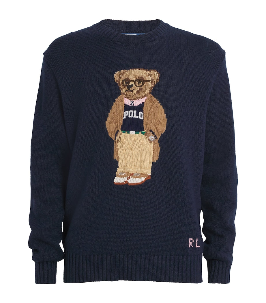 Navy Linen-Cotton Polo Bear Sweater