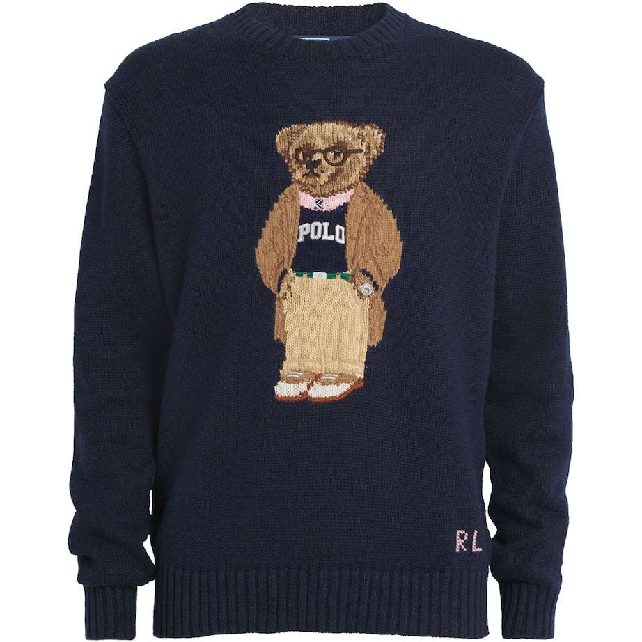 Navy Linen-Cotton Polo Bear Sweater