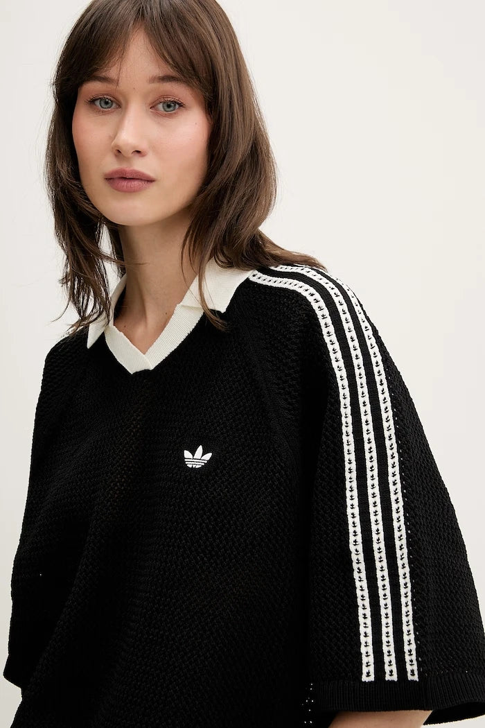 adidas Originals ажурна дамска тениска тип поло с яка Crochet