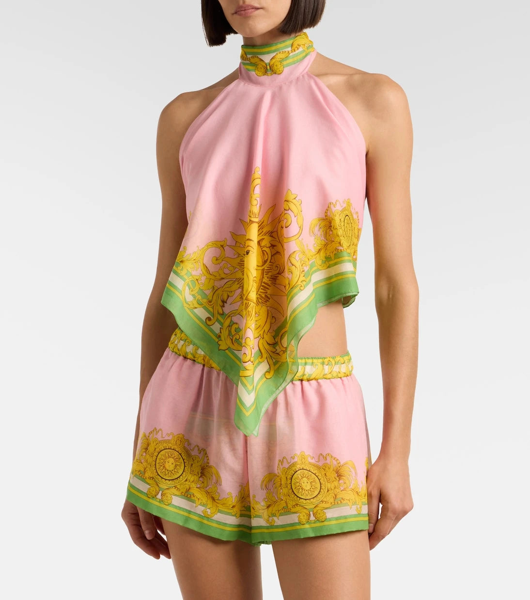 Versace - Printed cotton and silk voile top