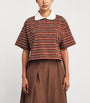 Brown Cotton Stripe Embellished Polo Shirt