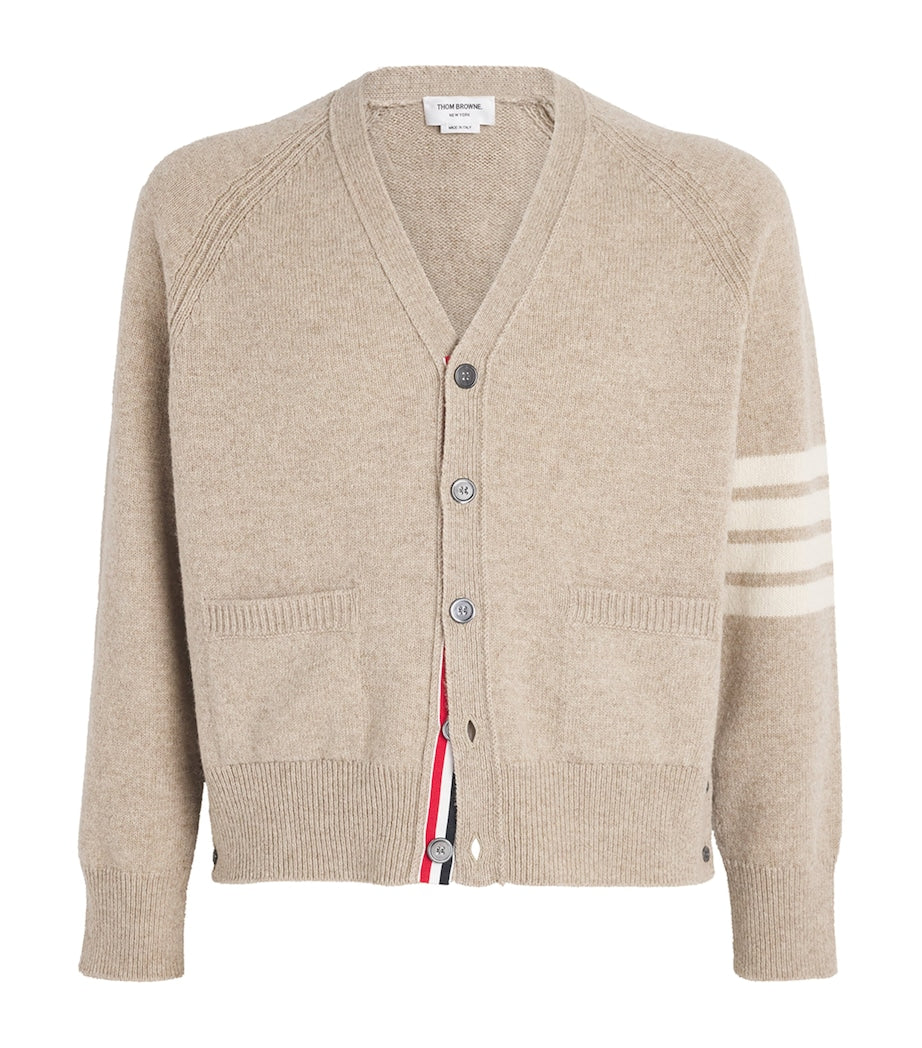 Beige Wool 4-Bar Stripe Cardigan