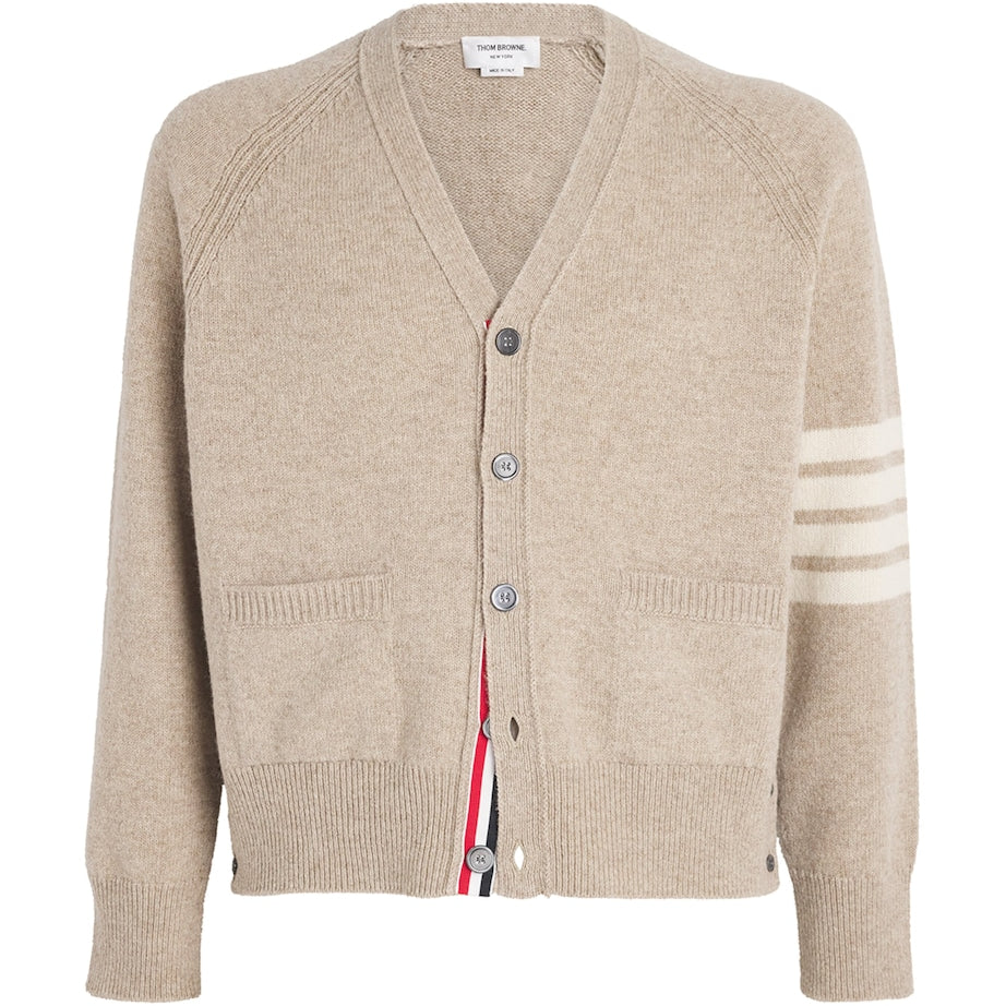 Beige Wool 4-Bar Stripe Cardigan
