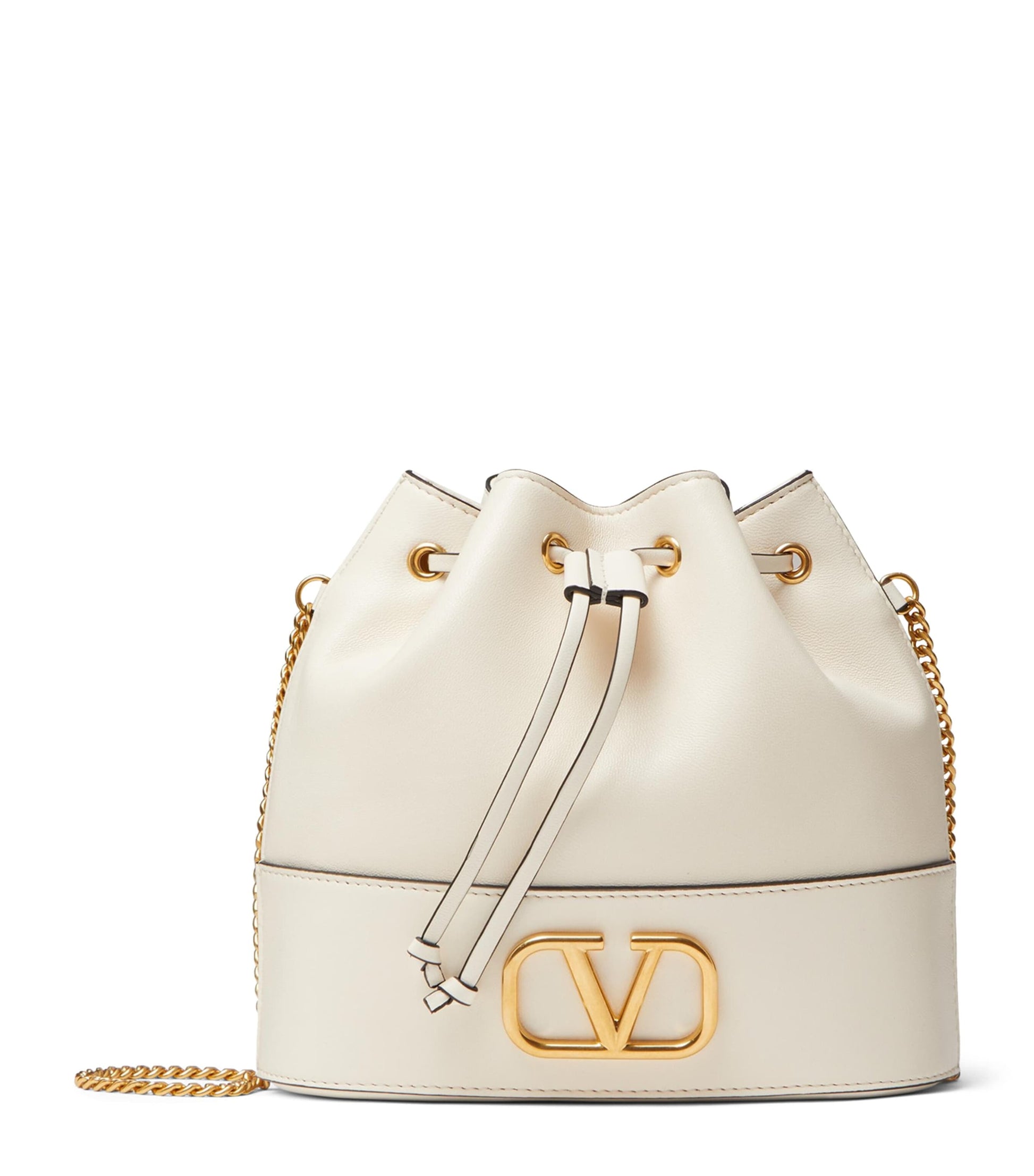 Valentino Garavani White Leather VLogo Bucket Bag