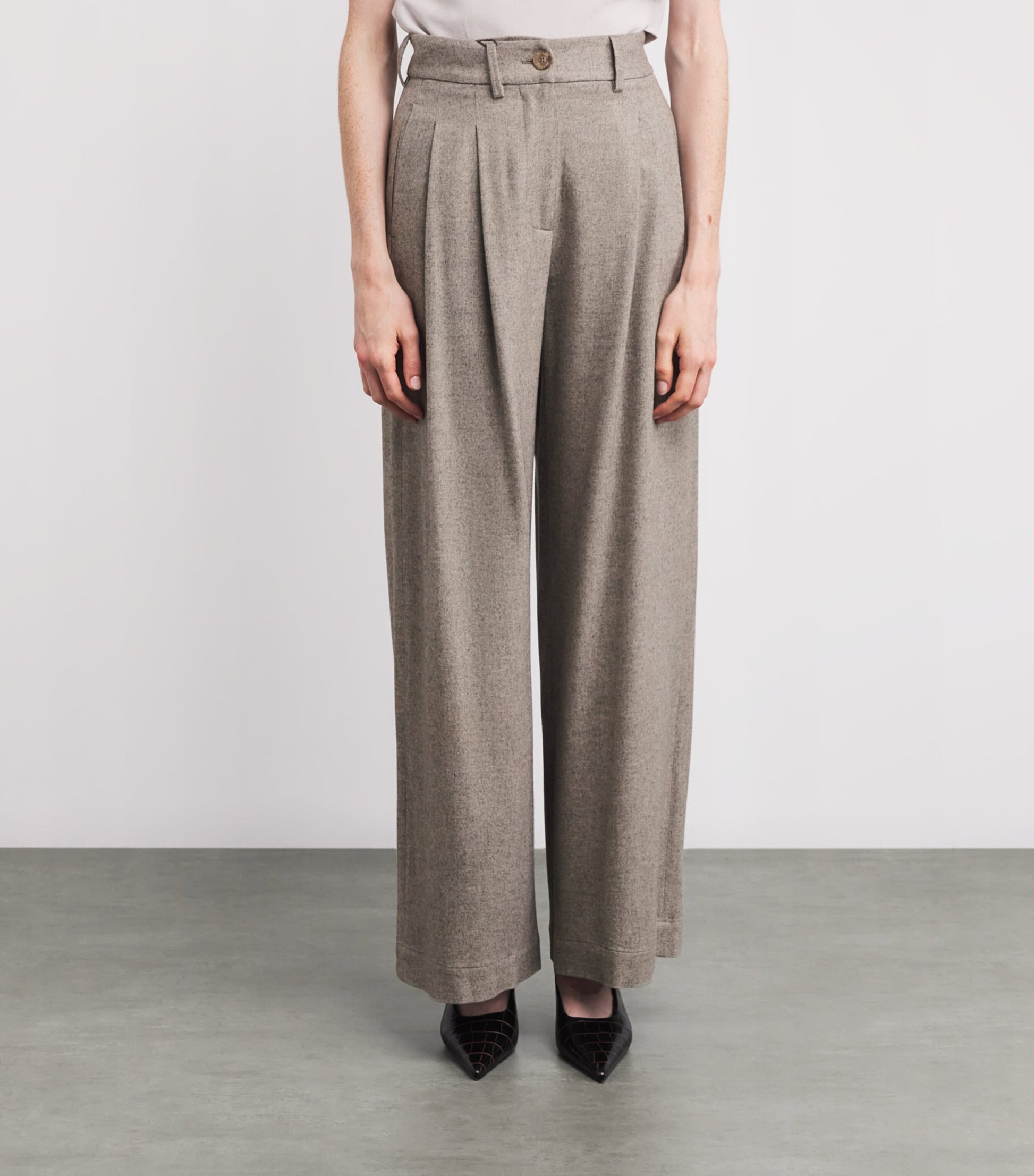 Kid Cashmere Pleated Wide-Leg Trousers