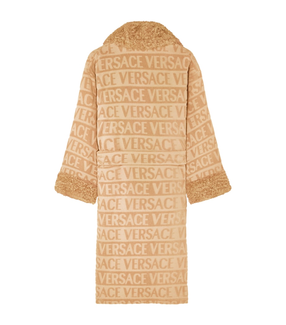 Faux Fur-Trim Monogram Dressing Gown