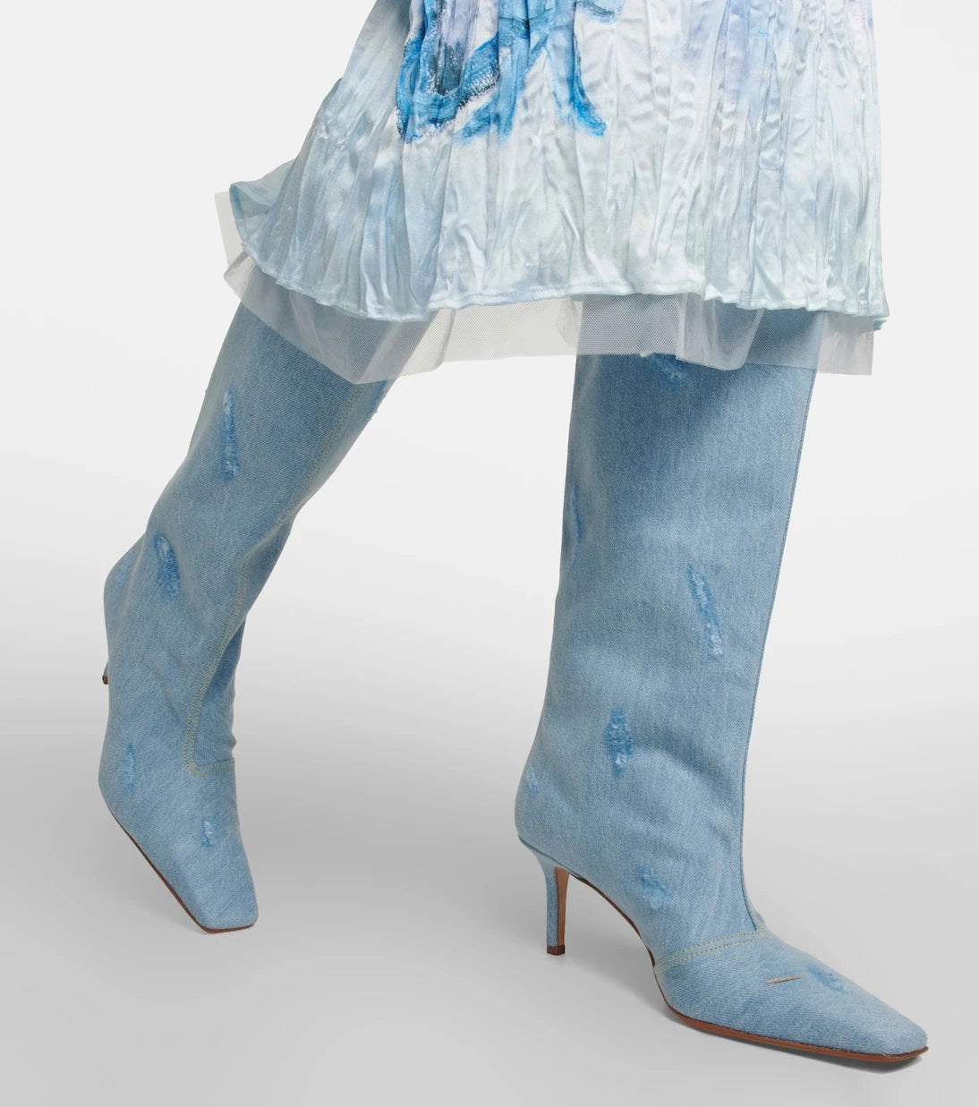 Acne Studios - Distressed denim knee-high boots