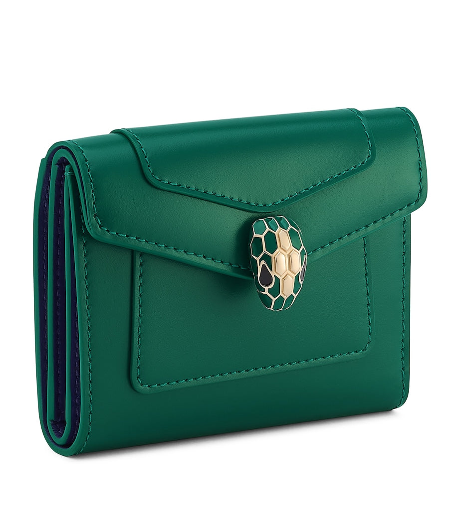 Bvlgari Green Leather Serpenti Forever Slim Compact Wallet