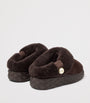 Brown Diamond Maxi Suede-Shearling Mules