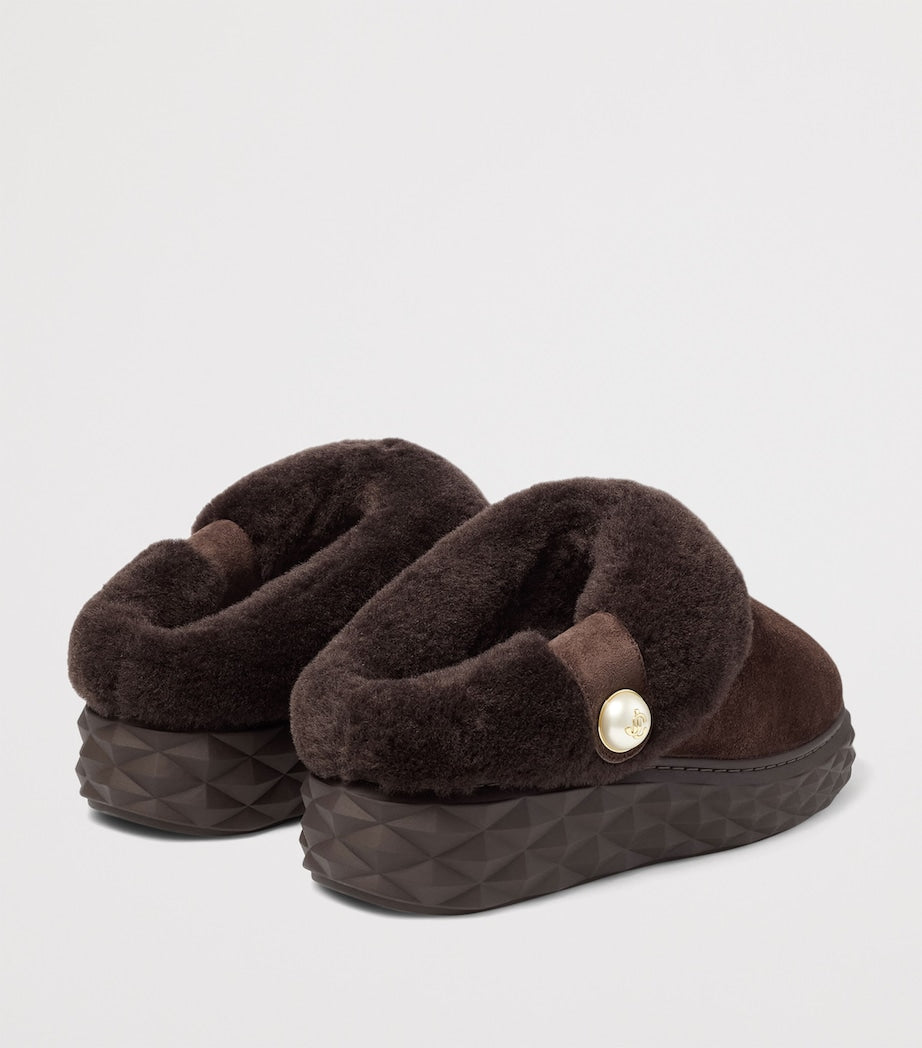 Brown Diamond Maxi Suede-Shearling Mules