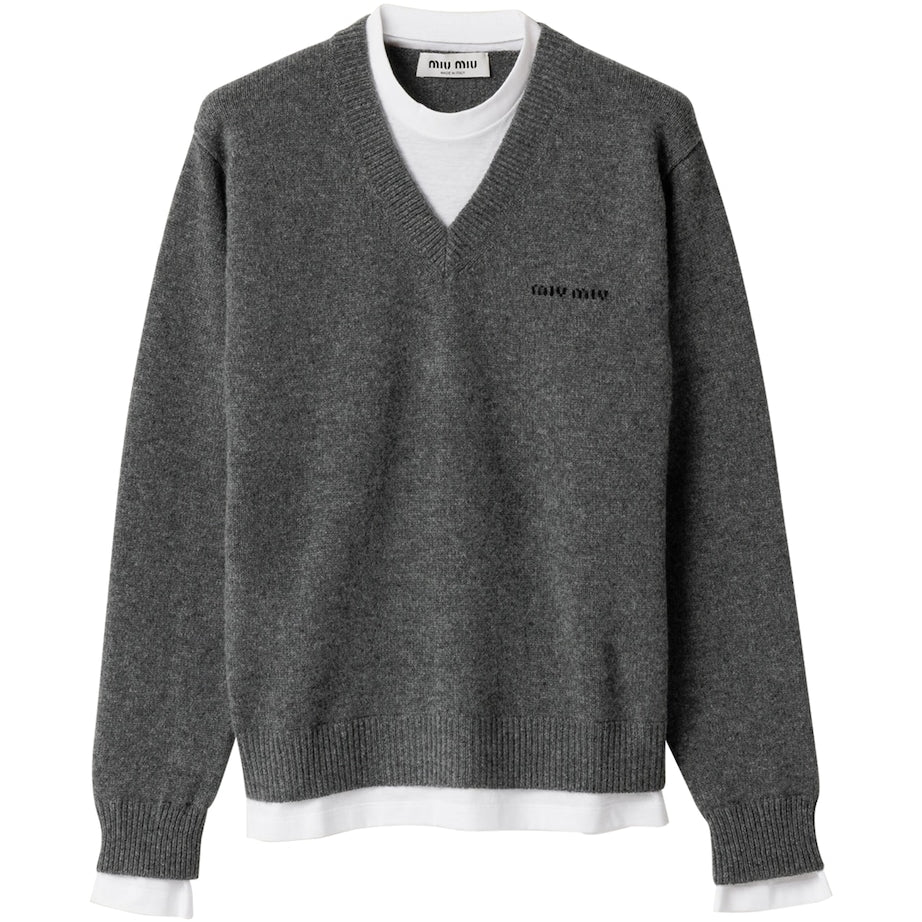 Miu Miu Grey Cashmere Trompe-l'Oeil Sweater