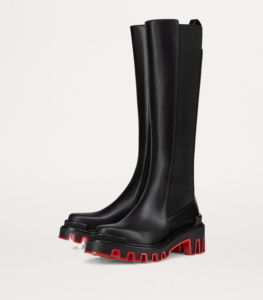 Christian Louboutin Red Marchacroche Dune Leather Knee-High Boots