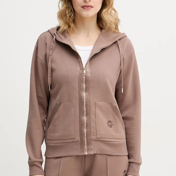 BOSS kadın pamuklu kapüşonlu fermuarlı sweatshirt Shiny B Jacket H