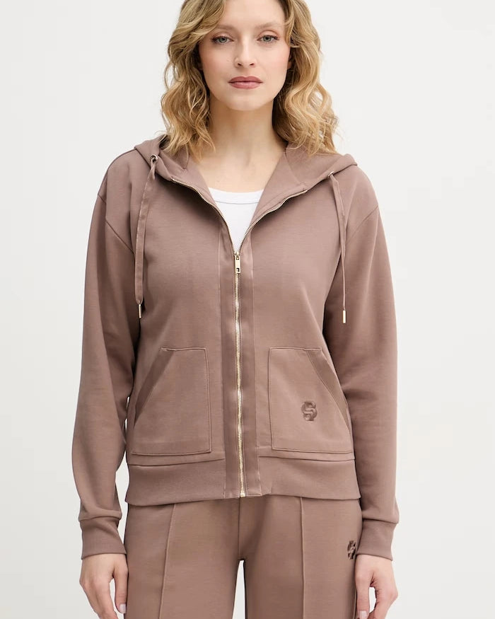 BOSS kadın pamuklu kapüşonlu fermuarlı sweatshirt Shiny B Jacket H
