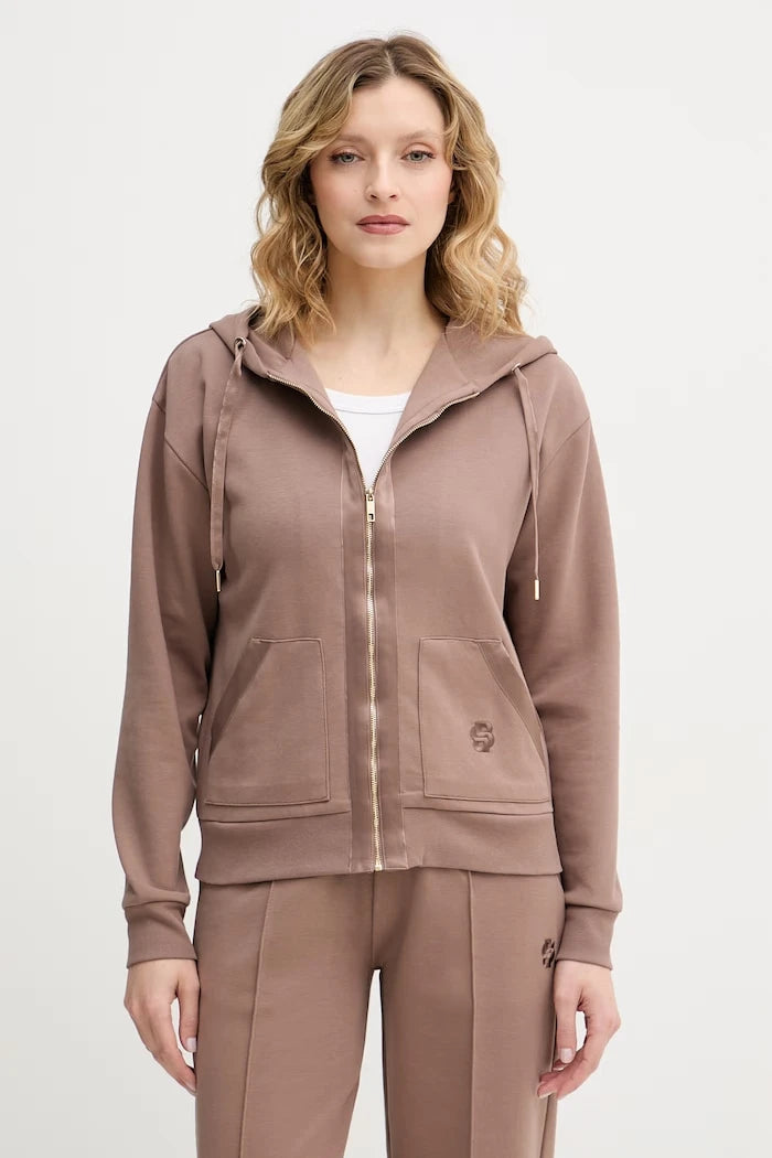 BOSS kadın pamuklu kapüşonlu fermuarlı sweatshirt Shiny B Jacket H