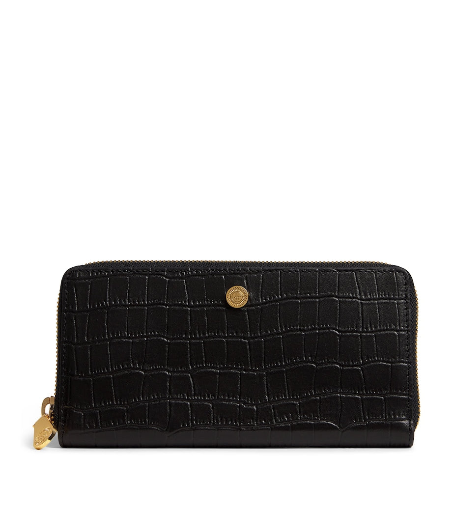 Black Croc-Embossed Leather Long Wallet